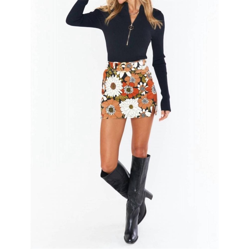 NEW SHOW ME YOUR MUMU Tyra Belted Skirt in Hutton Floral Corduroy XS